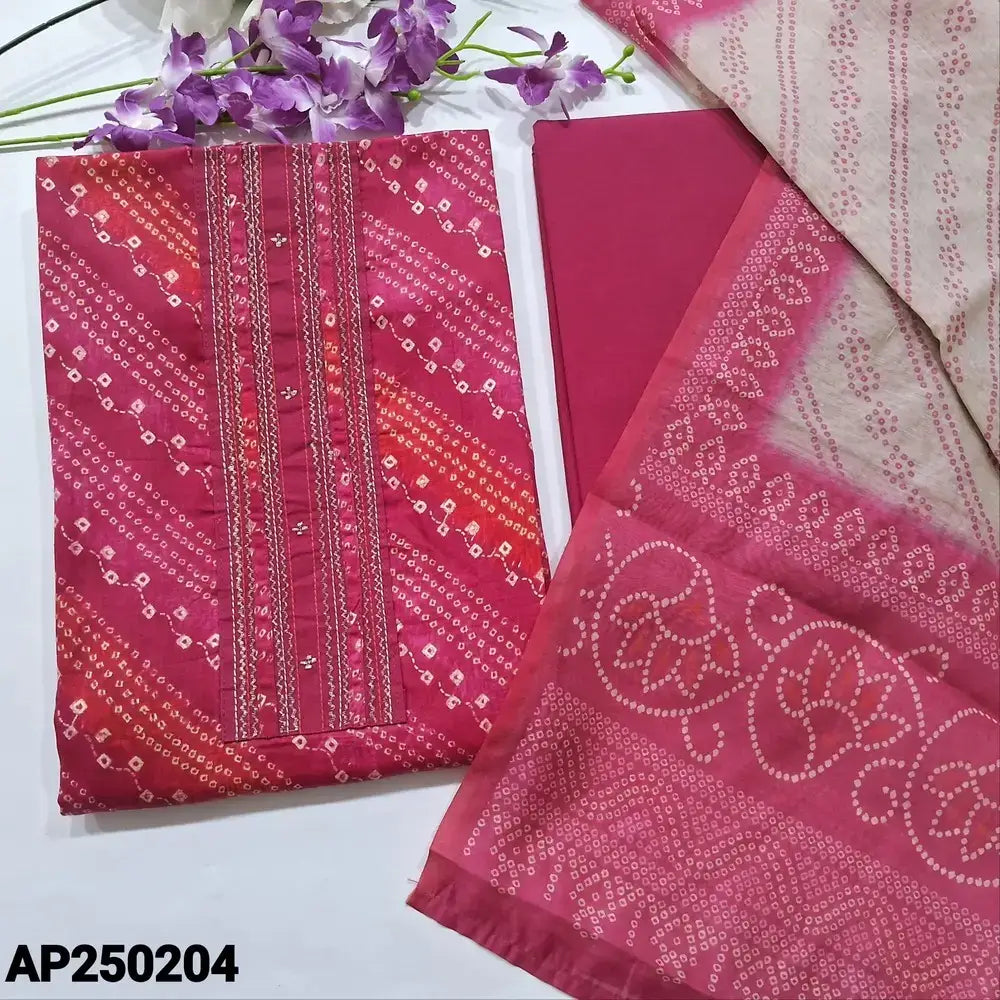 Pink bandhini printed satin cotton salwar material ap250204-Neidhal