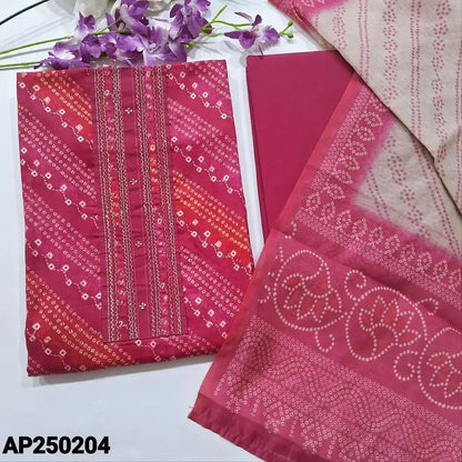 Pink bandhini printed satin cotton salwar material ap250204-Neidhal