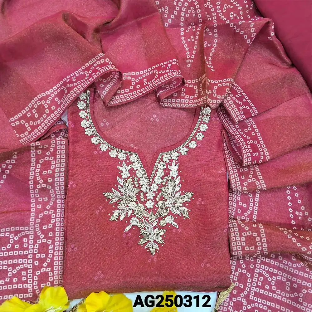 Pink bandhini printed tissue organza silk salwar material ag250312-Neidhal