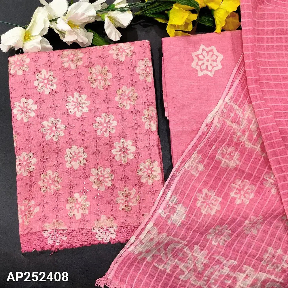 Pink batik schiffli embroidered cotton salwar material ap252408-Neidhal