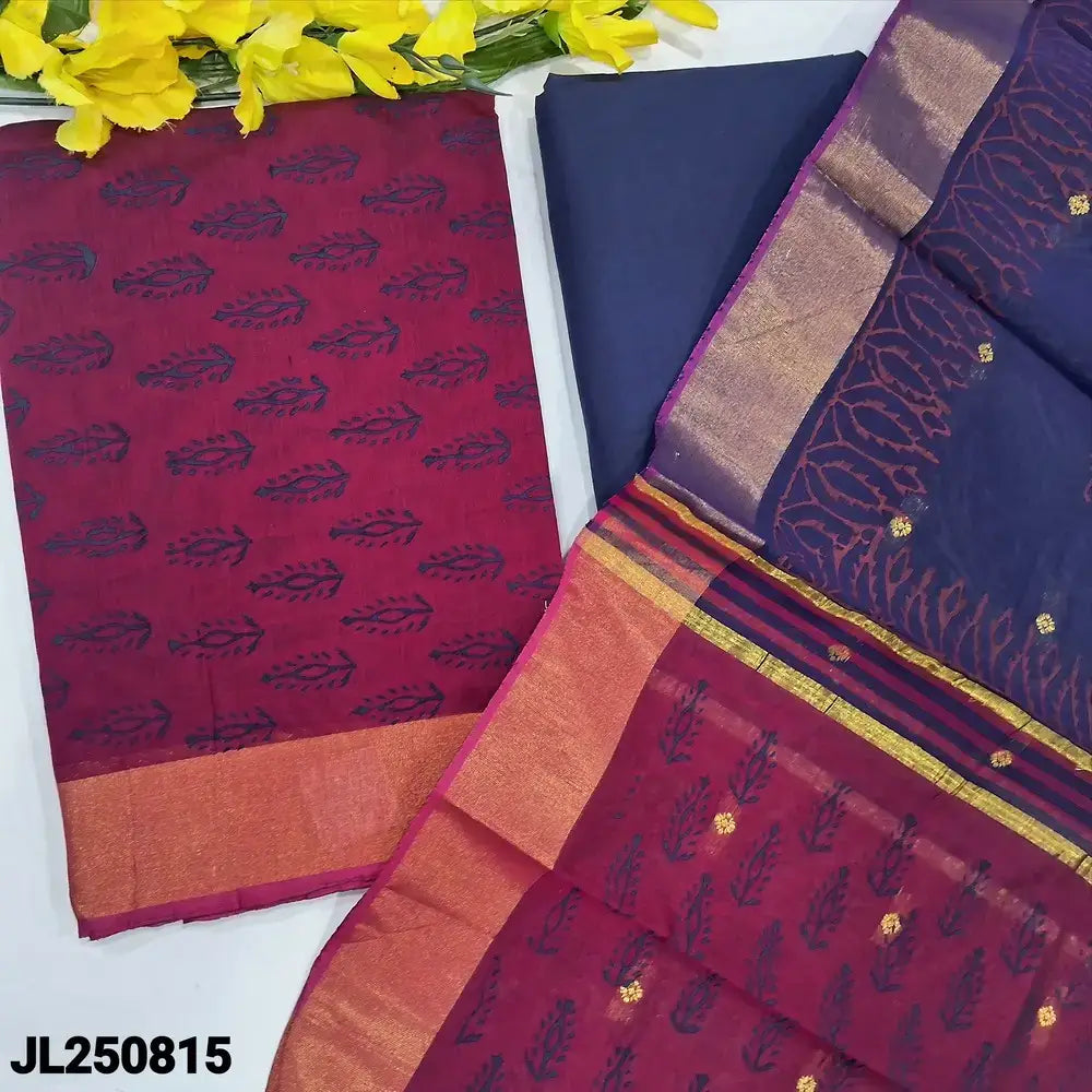 Pink block printed fancy silk cotton salwar material jl250815-Neidhal