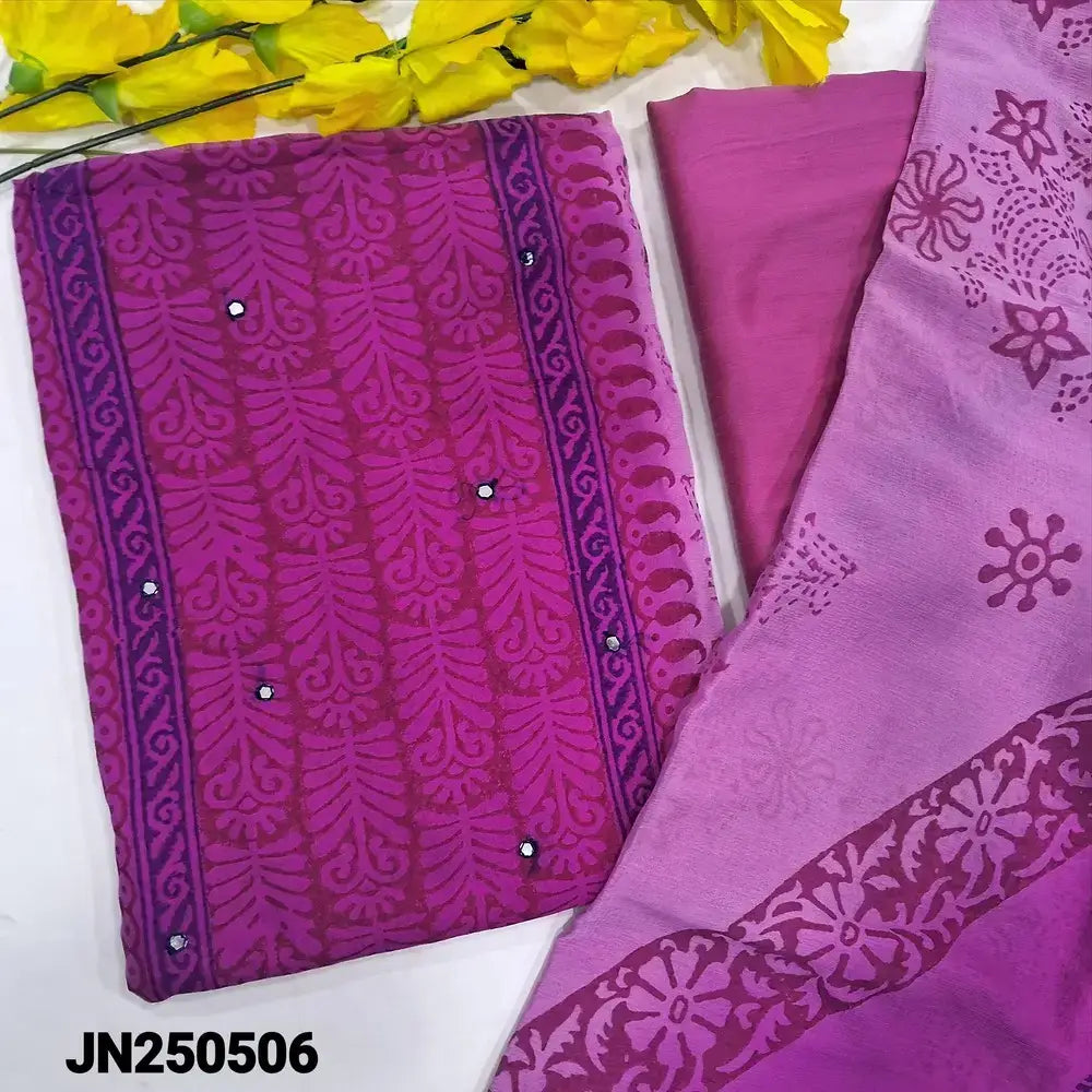 Pink block printed semi georgette salwar material jn250506-Neidhal
