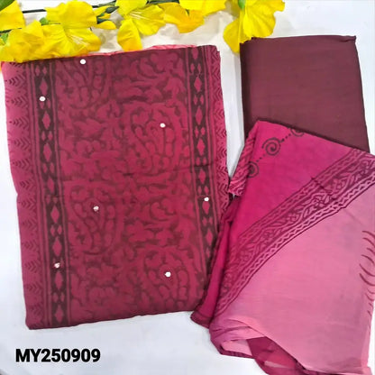 Pink block printed semi georgette salwar material my250909-Neidhal