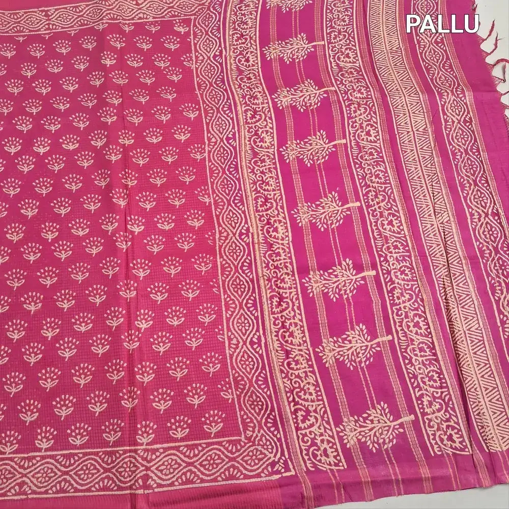 Pink block printed soft silk cotton saree ns214-Neidhal
