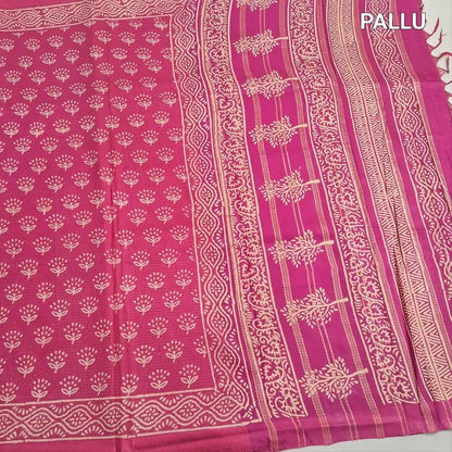 Pink block printed soft silk cotton saree ns214-Neidhal