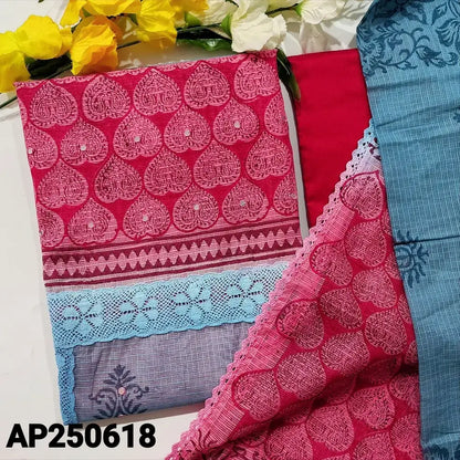Pink blue block printed fancy kota salwar material ap250618-Neidhal