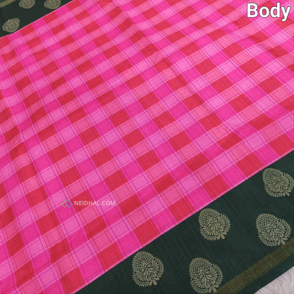 Pink checked printed semi chappa silk saree ns36-Neidhal