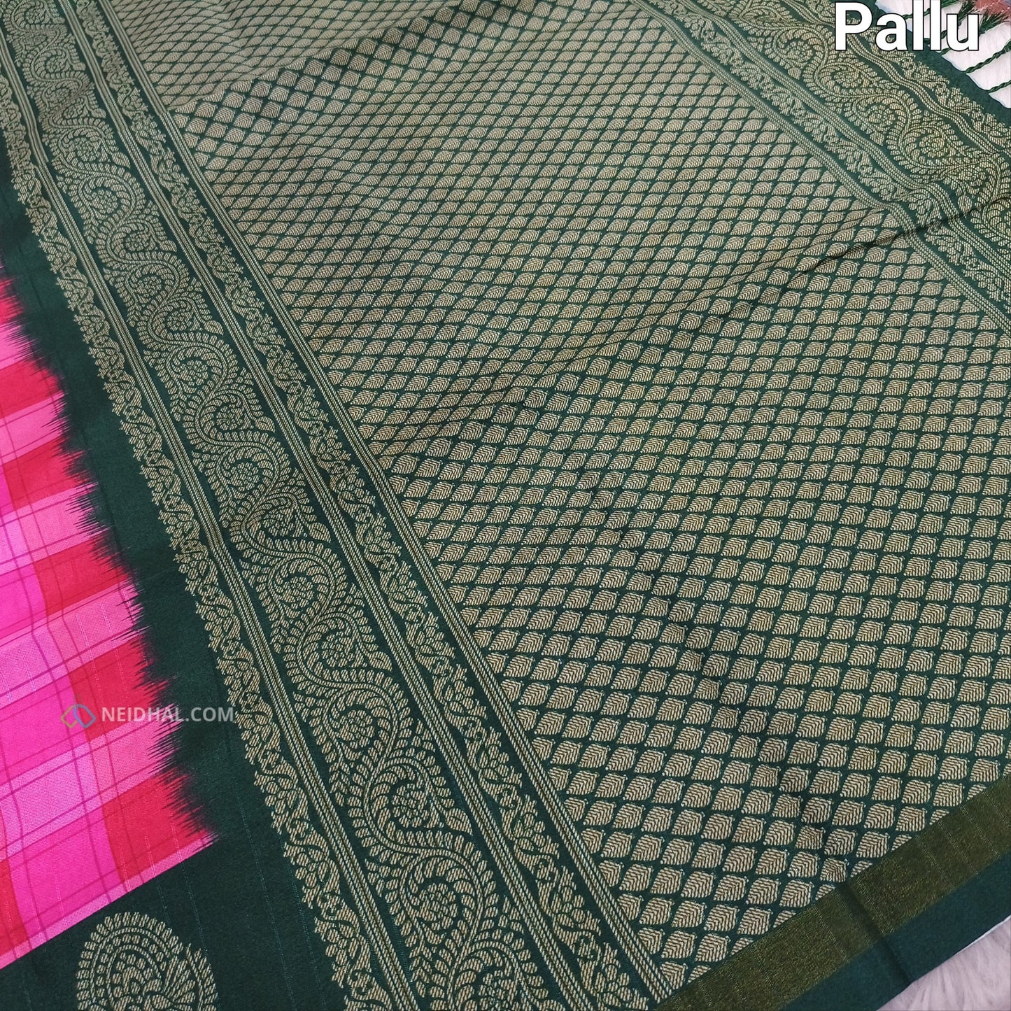 Pink checked printed semi chappa silk saree ns36-Neidhal