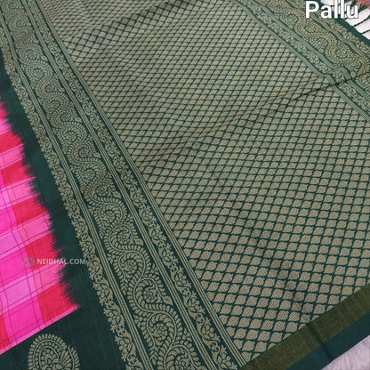 Pink checked printed semi chappa silk saree ns36-Neidhal