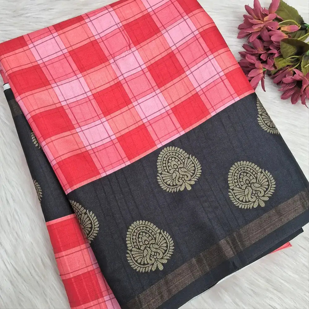 Pink checkered printed chappa silk saree ns227-Neidhal