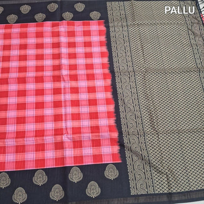 Pink checkered printed chappa silk saree ns227-Neidhal