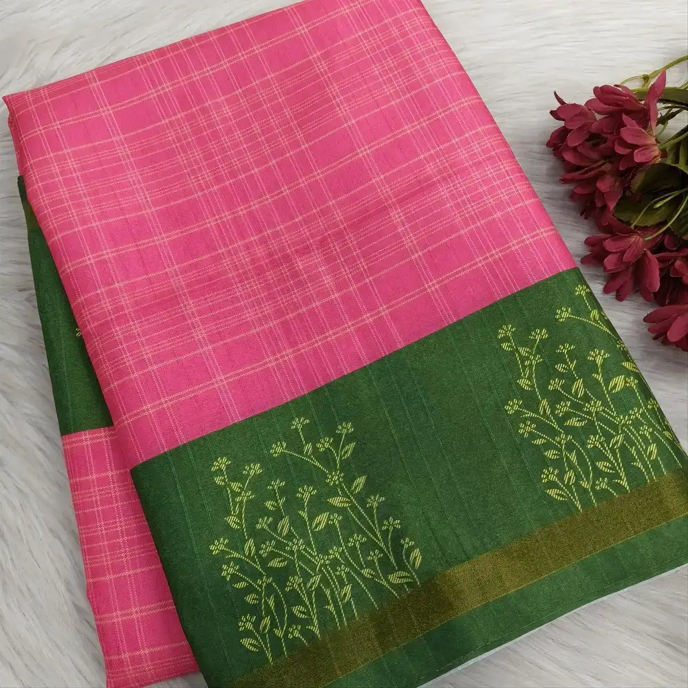 Pink checkered printed fancy chappa silk saree ns199-Neidhal