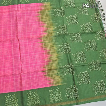 Pink checkered printed fancy chappa silk saree ns199-Neidhal