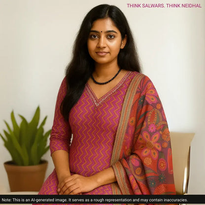 Pink designer zigzag printed russian silk salwar material ag252202 Neidhal