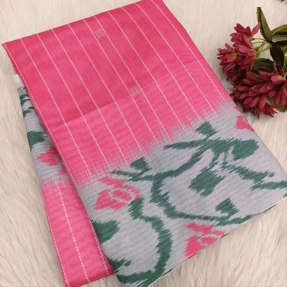Pink Digital Printed Fancy Silk Cotton Saree - Applique work | Neidhal