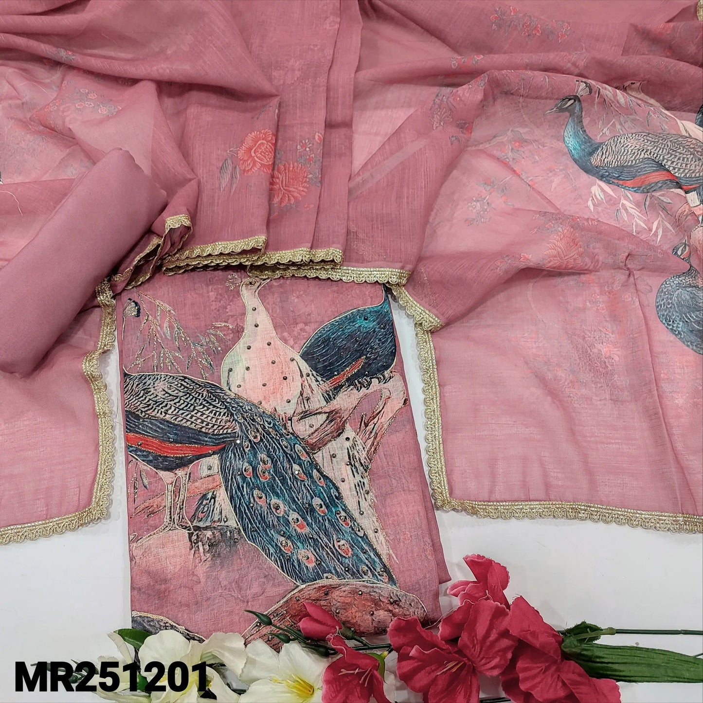 Pink digital printed semi linen salwar material mr251201-Neidhal