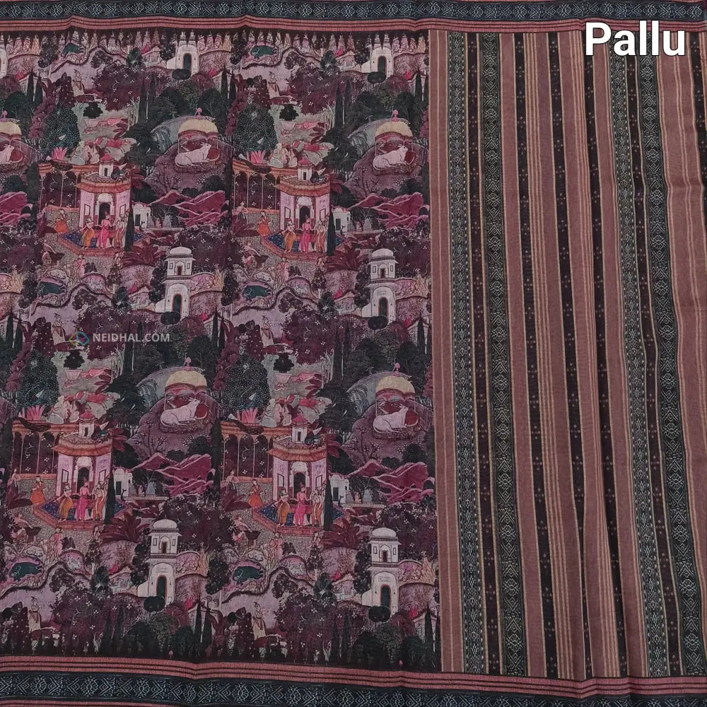 CODE NS21: Pink shade digital printed silk cotton saree(thin& light weight)striped pattern pallu zigzag printed blouse