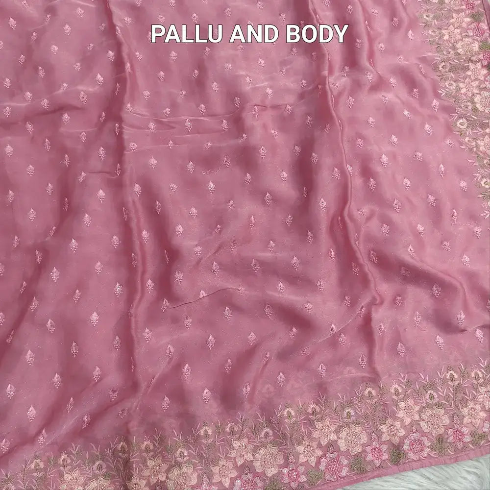 Pink embroidered shimmer chiffon saree ns187-Neidhal