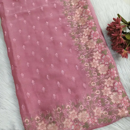 Pink embroidered shimmer chiffon saree ns187-Neidhal