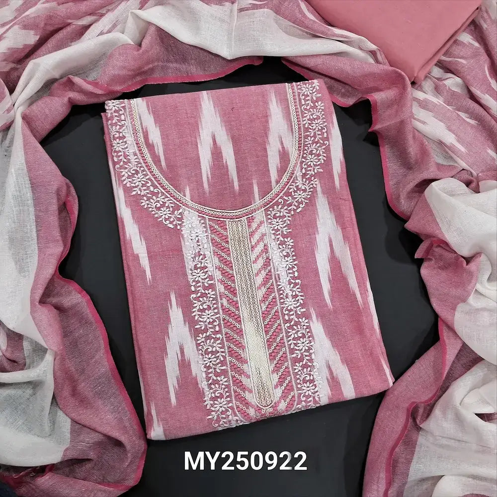 Pink ikat woven soft cotton salwar material my250922-Neidhal