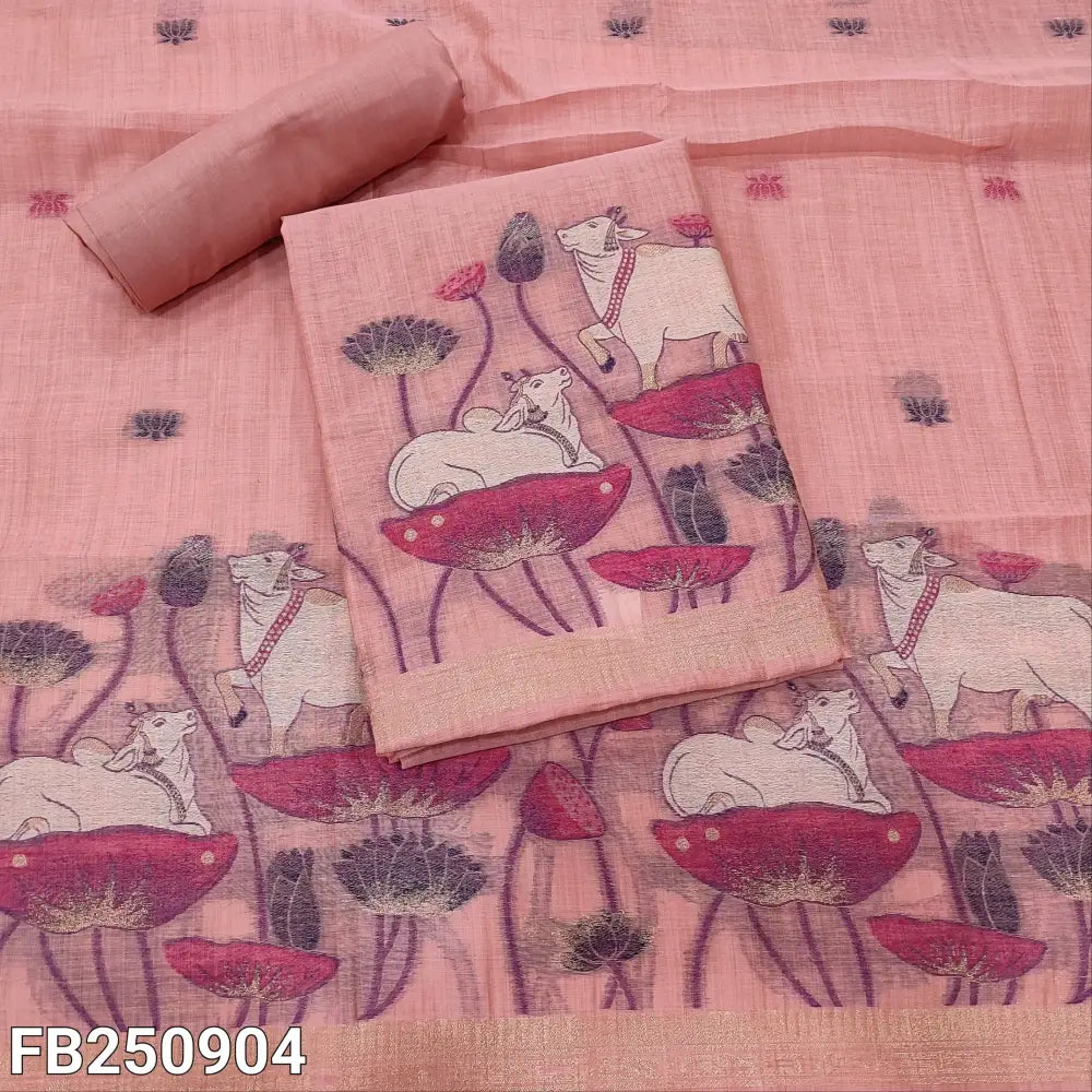 CODE FB250904: Pink jamdani woven premium silk cotton unstitched salwar material(thin fabric lining needed)matching