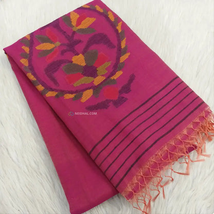 CODE NS26: Dual shaded pink with golden tint jamdani woven slub tissue saree(thin & light weight)jamdani woven pallu