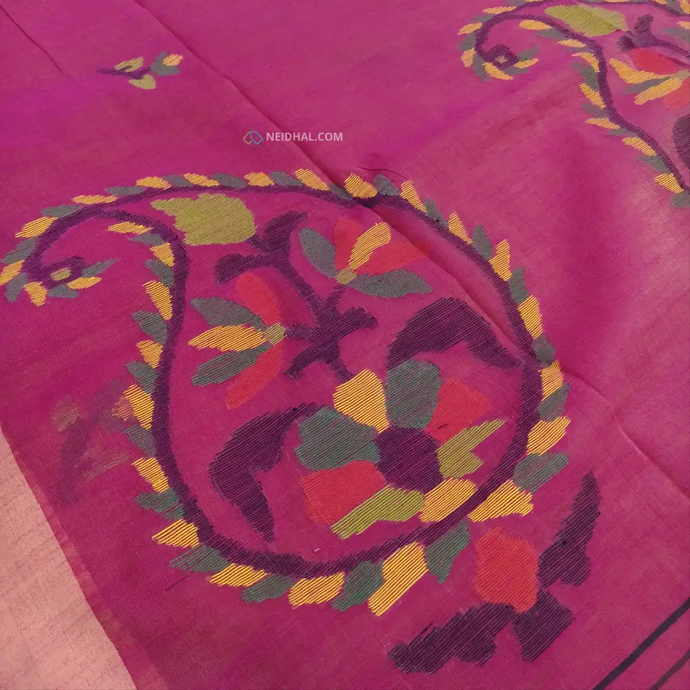 CODE NS26: Dual shaded pink with golden tint jamdani woven slub tissue saree(thin & light weight)jamdani woven pallu