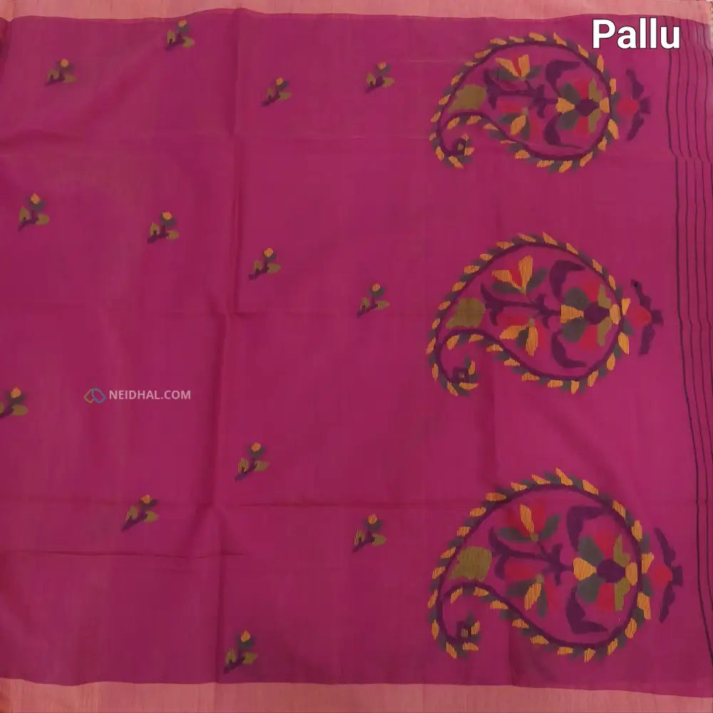 CODE NS26: Dual shaded pink with golden tint jamdani woven slub tissue saree(thin & light weight)jamdani woven pallu