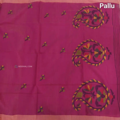 CODE NS26: Dual shaded pink with golden tint jamdani woven slub tissue saree(thin & light weight)jamdani woven pallu