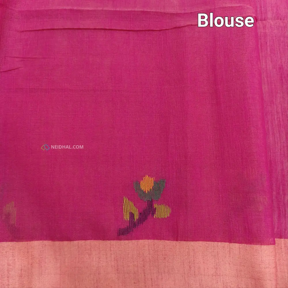 CODE NS26: Dual shaded pink with golden tint jamdani woven slub tissue saree(thin & light weight)jamdani woven pallu