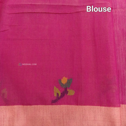 CODE NS26: Dual shaded pink with golden tint jamdani woven slub tissue saree(thin & light weight)jamdani woven pallu