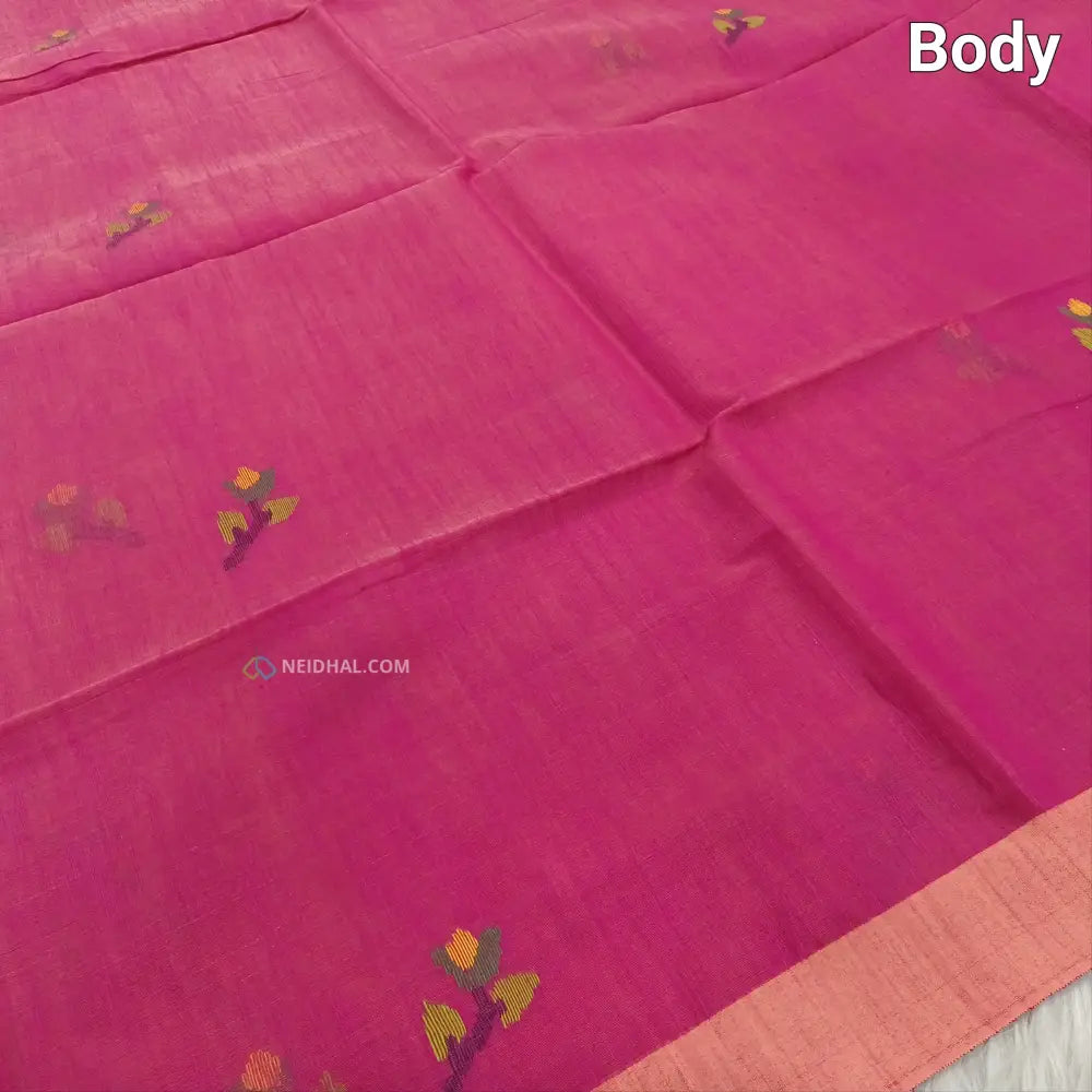 CODE NS26: Dual shaded pink with golden tint jamdani woven slub tissue saree(thin & light weight)jamdani woven pallu