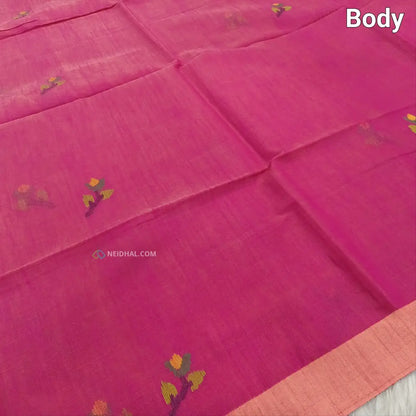 CODE NS26: Dual shaded pink with golden tint jamdani woven slub tissue saree(thin & light weight)jamdani woven pallu
