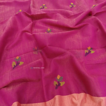 CODE NS26: Dual shaded pink with golden tint jamdani woven slub tissue saree(thin & light weight)jamdani woven pallu