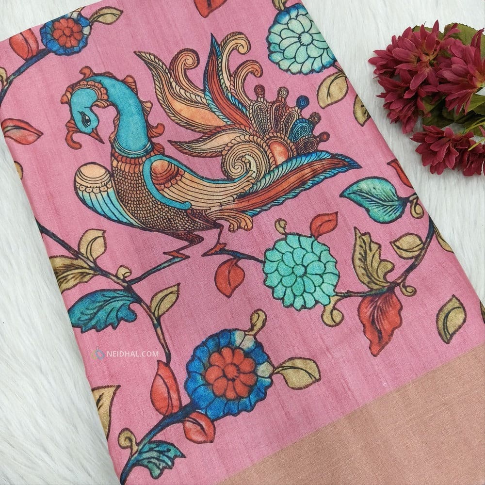 Pink kalamkari fancy soft silk saree ns108-Neidhal
