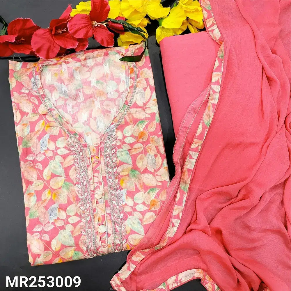 Pink leafy printed malai jakard cotton salwar material mr253009-Neidhal