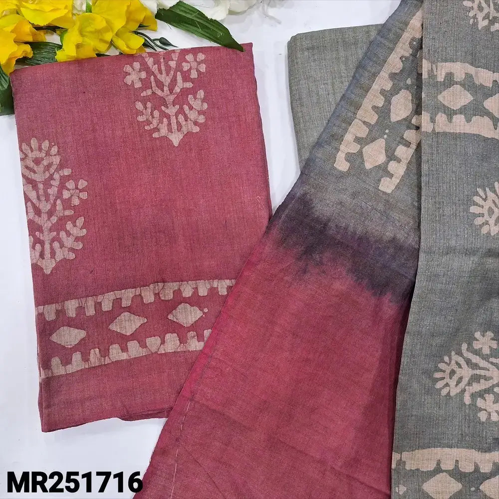 Pink original wax batik bagalpuri jute silk cotton salwar material mr251716-Neidhal