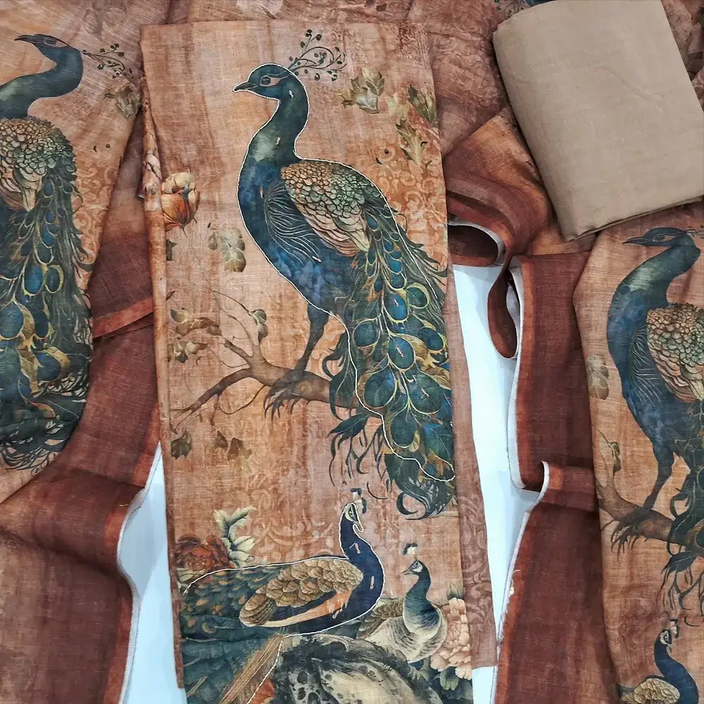 Pink peacock digital printed semi linen salwar material jn251904-Neidhal