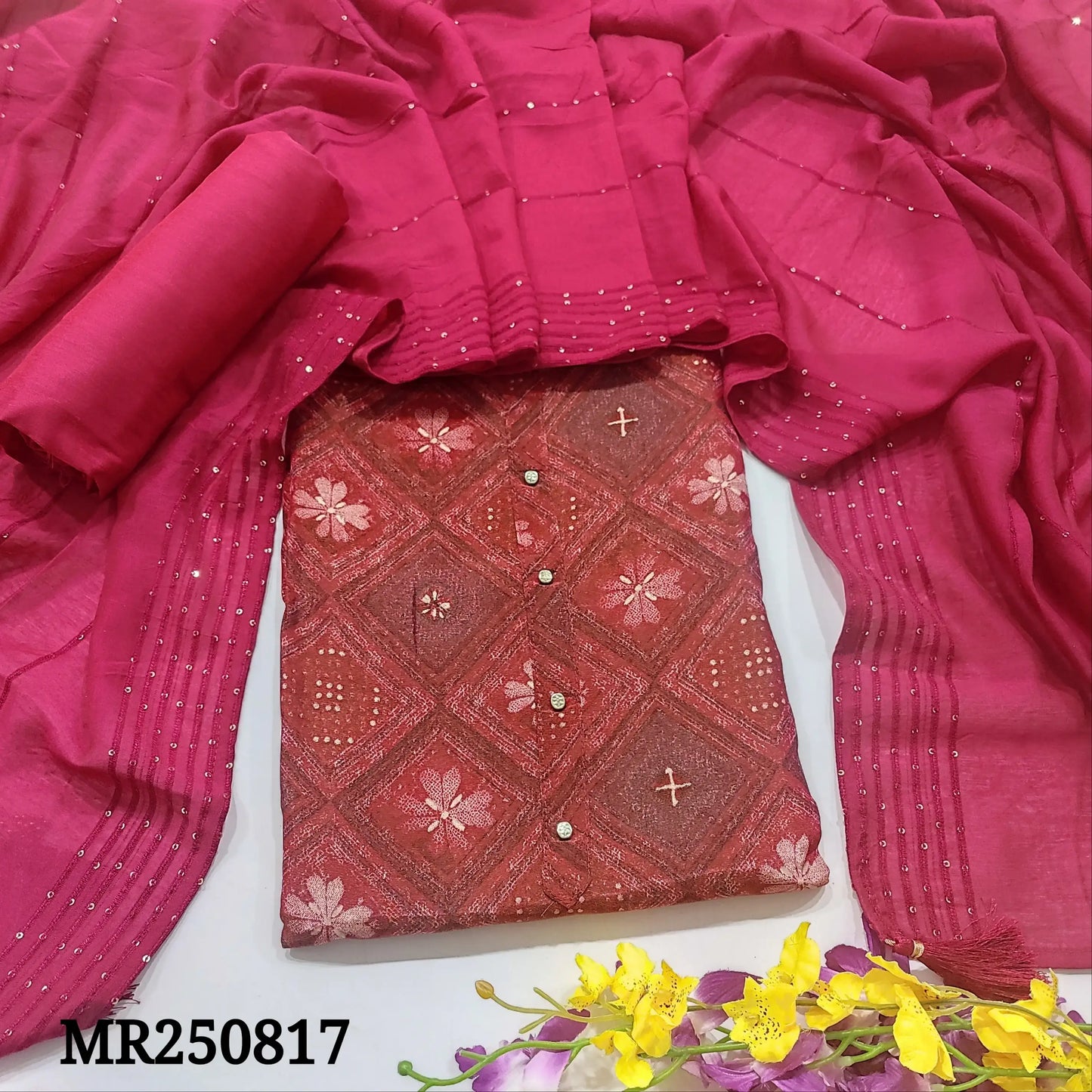 Pink printed organza silk salwar material mr250817-Neidhal