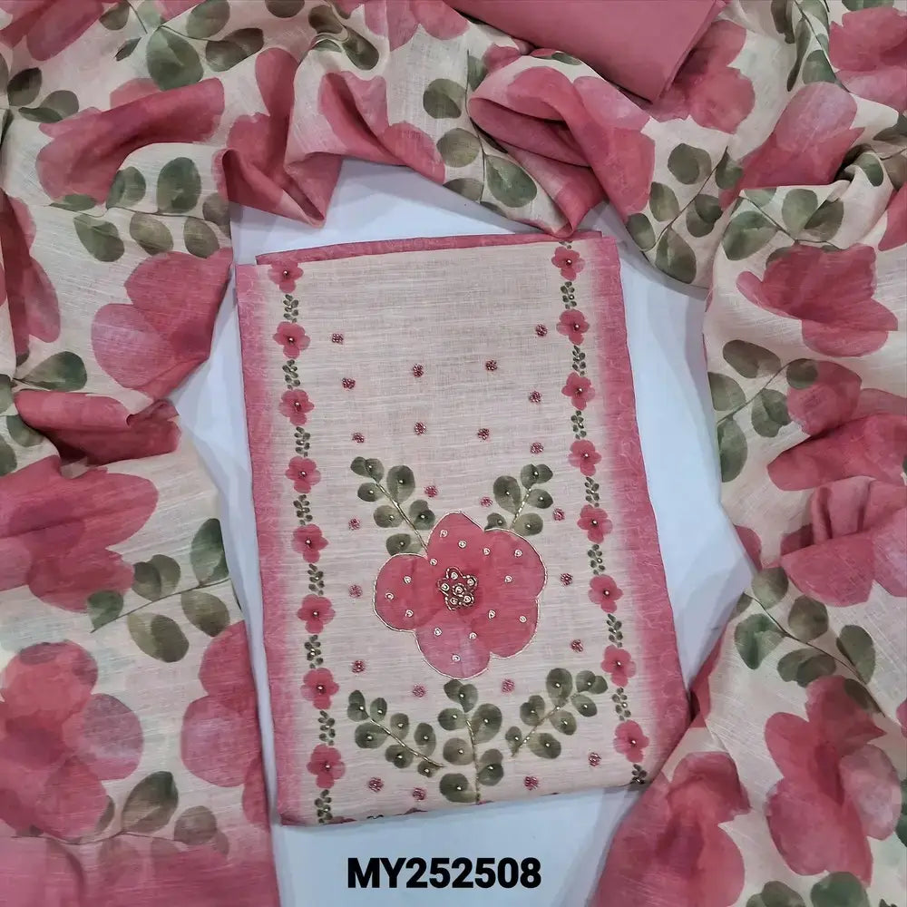 Pink printed semi linen salwar material my252508-Neidhal