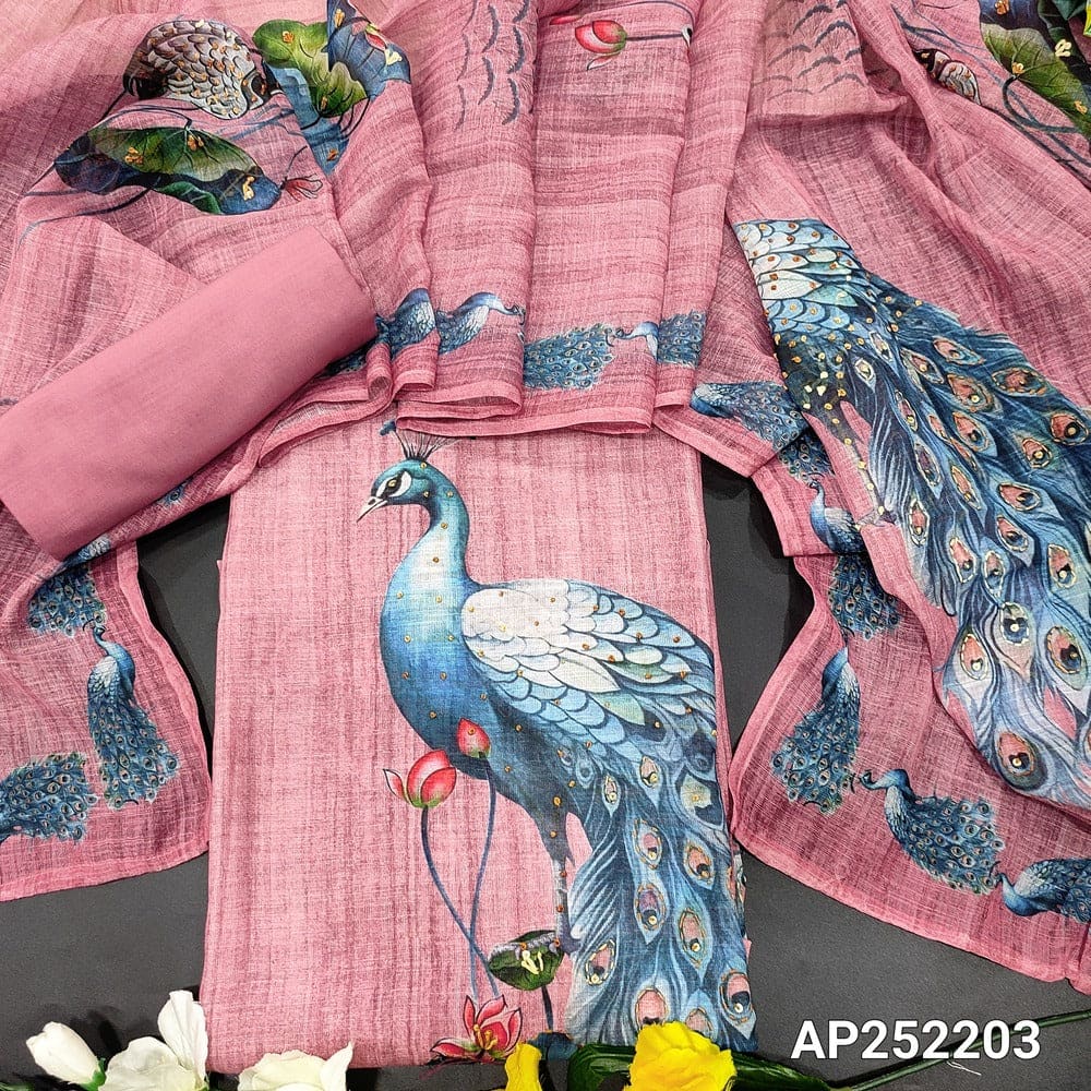 Pink Semi Linen Salwar Material with Embroidered Dupatta – Neidhal