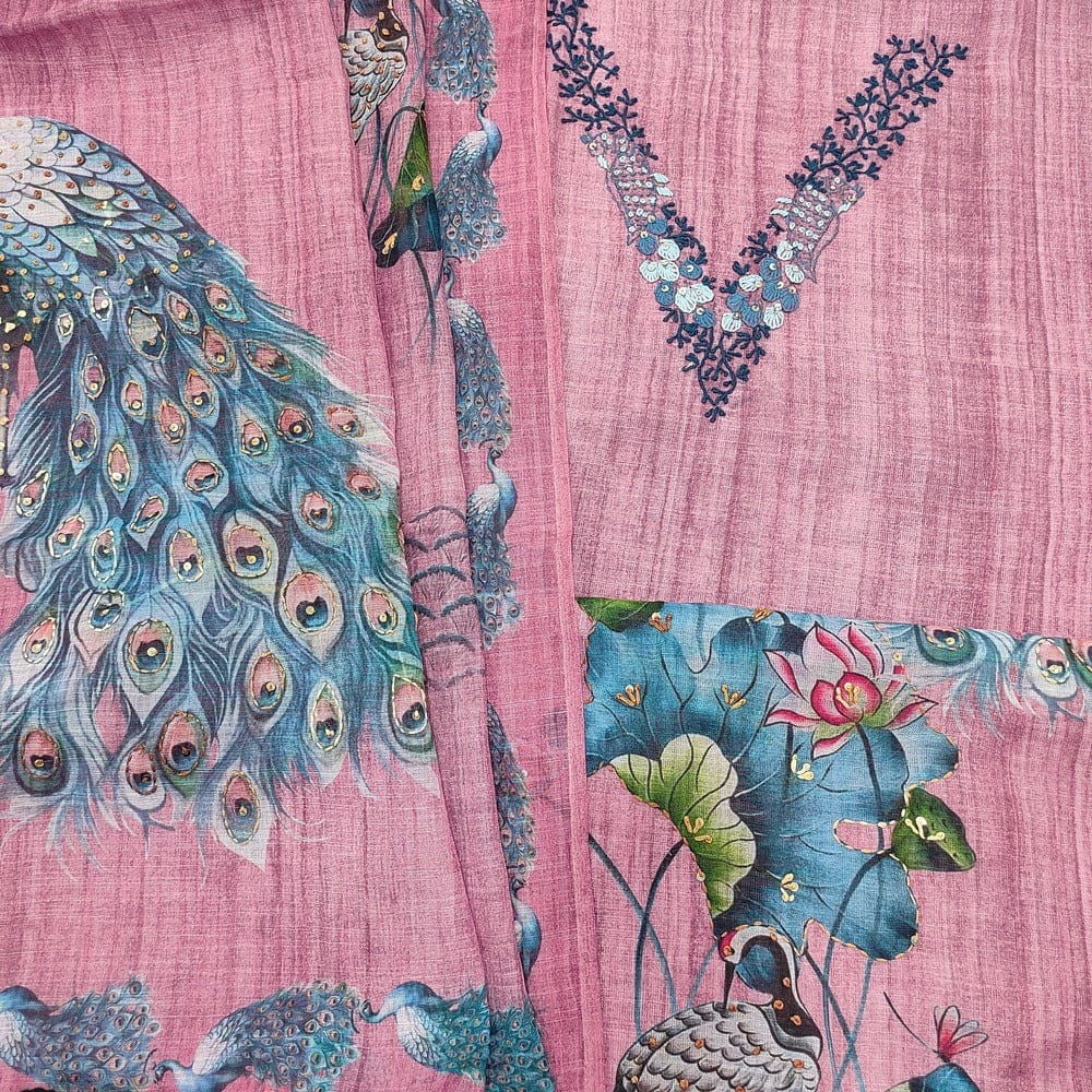 Pink Semi Linen Salwar Material with Embroidered Dupatta – Neidhal