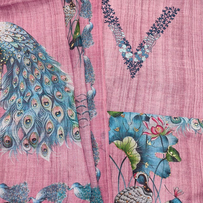 Pink Semi Linen Salwar Material with Embroidered Dupatta – Neidhal