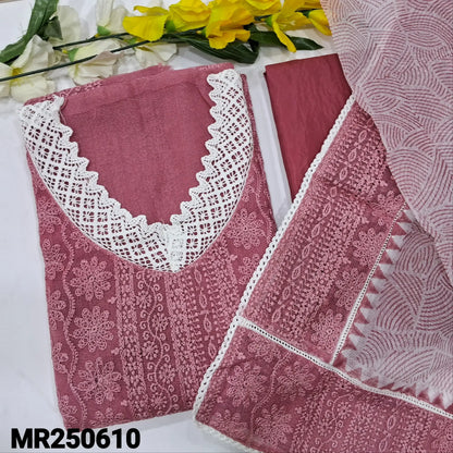 Pink V-Neck Self Embroidered Super Net Salwar Material | Neidhal