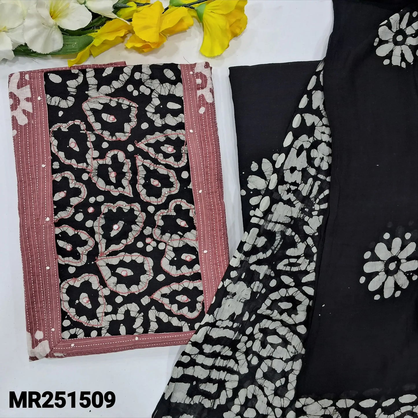 Pink wax batik kantha cotton salwar material mr251509-Neidhal