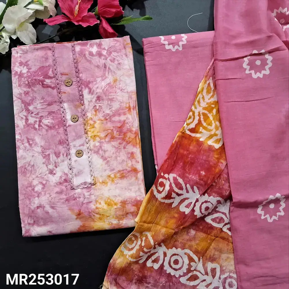 Pink yellow batik cotton salwar material mr253017-Neidhal