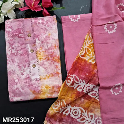 Pink yellow batik cotton salwar material mr253017-Neidhal