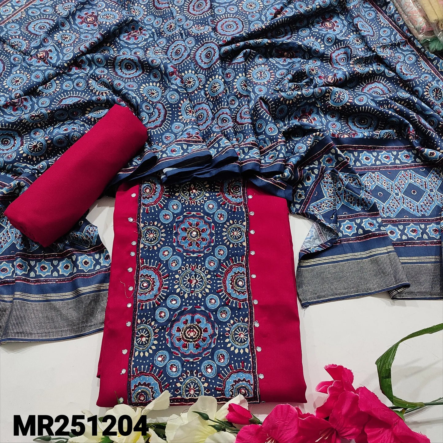 Pinkish maroon maslin silk salwar material mr251204-Neidhal