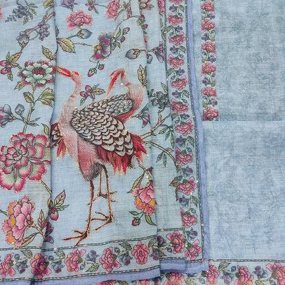 Powder blue floral printed semi linen salwar material mr253106-Neidhal