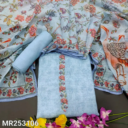 Powder blue floral printed semi linen salwar material mr253106-Neidhal